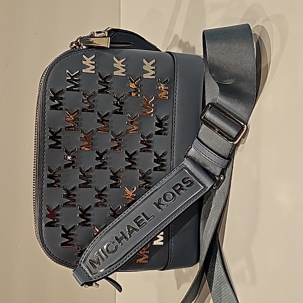 Michael Kors leather crossbody bag light blue and silver